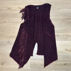 Diesel Womens Small Cardigan Burgundy Fringe Sleeveless V-Neck Mohair Wool Boho